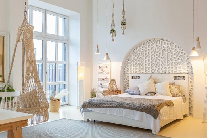 Tableaux veneer decorative grille designed for arched headboard in bedroom